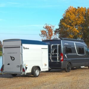 Debon Reboque fechado C300 148x295cm H:190cm 1,3t, Alu, Polybug, Porta, azul-Novo