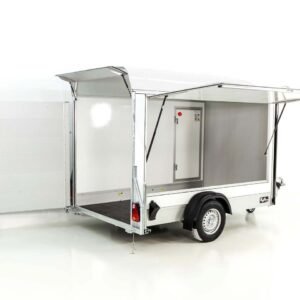 Debon Reboque fechado C300 Sandwich 148x295cm H:190cm 1,3t, Alu, Polybug, Porta, Trampilla, branco-Novo
