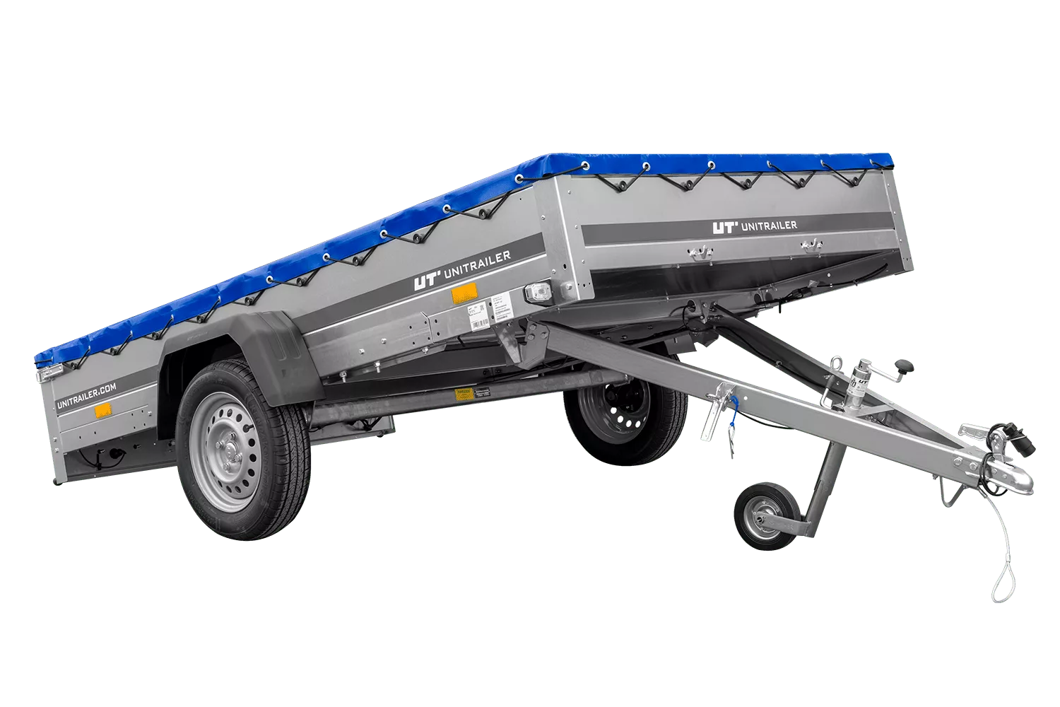 Reboque de um eixo 264×150 UNITRAILER GARDEN 265 KIPP com um Suporte de lona plana e lona azul-Novo